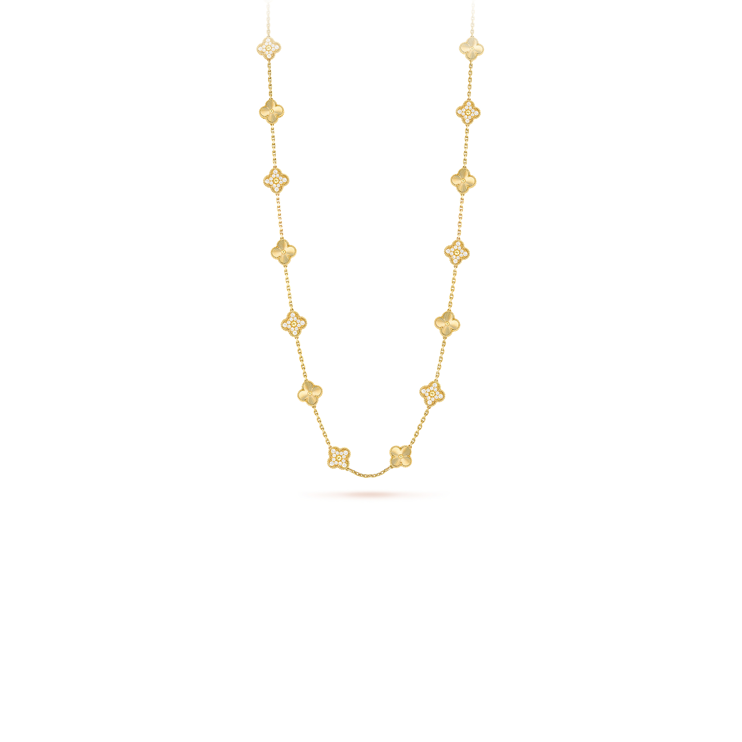 VAN CLEEF ARPELS VINTAGE ALHAMBRA LONG NECKLACE, 20 MOTIFS - YELLOW GOLD, DIAMOND  VCARP4KM00
